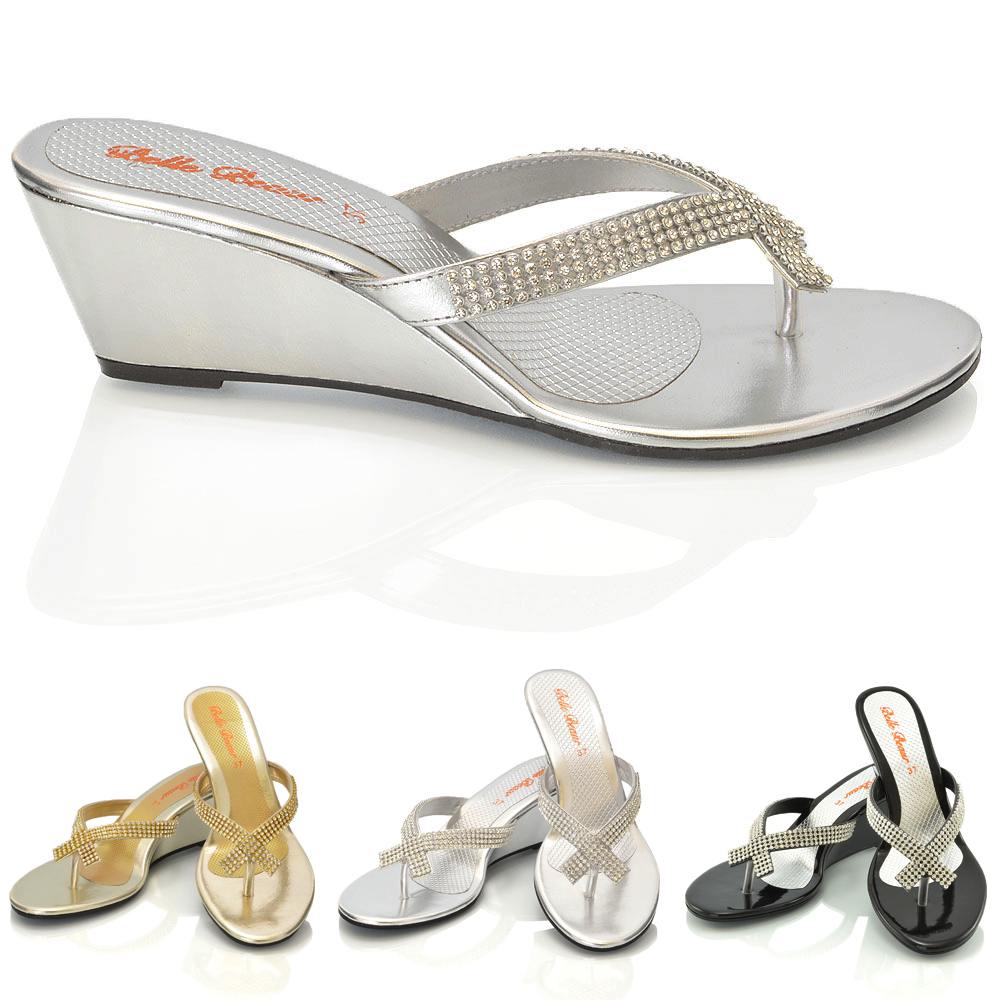 silver diamante wedge sandals