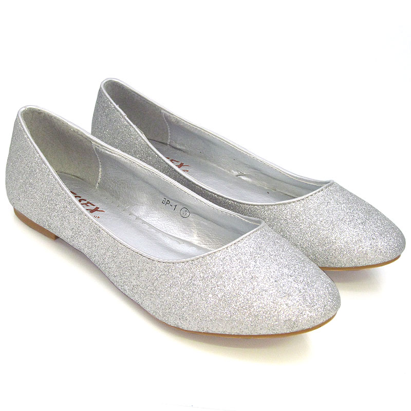 NEW WOMENS FLAT PUMPS LADIES GLITTER BALLET BALLERINA DOLLY BRIDAL ...