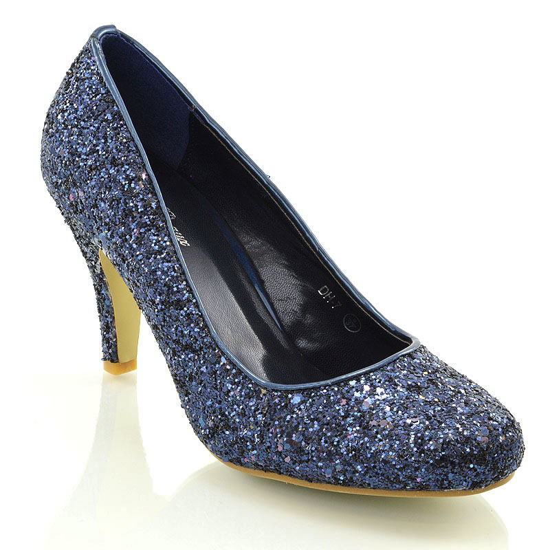 Womens Glitter Shoes Bridal Slip On Low Heel Ladies Evening Party ...