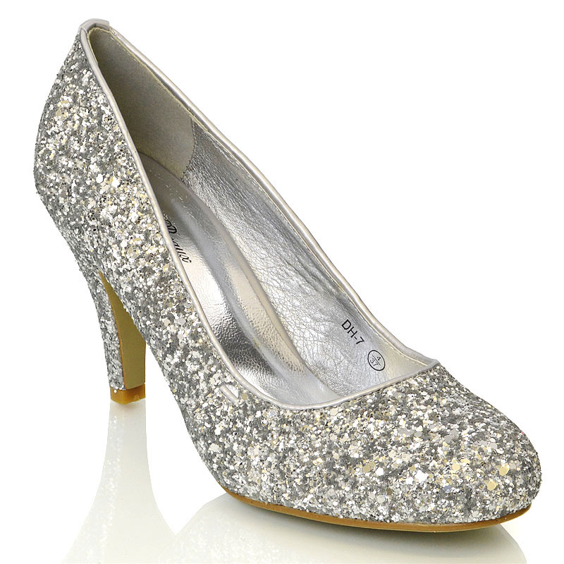 Womens Glitter Shoes Bridal Slip On Low 