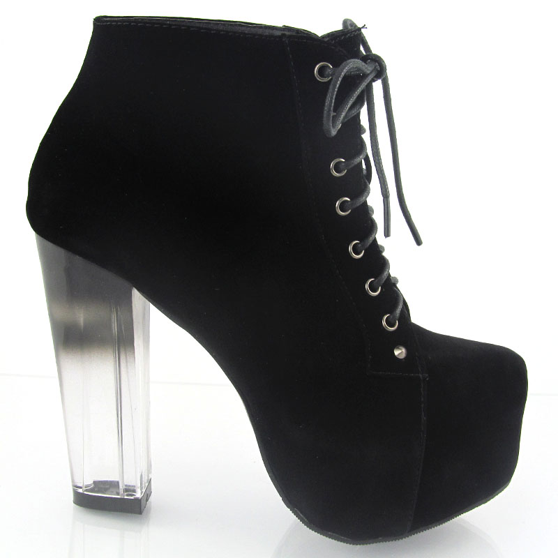 NEW WOMENS CLEAR HEEL ANKLE BOOTS LADIES CONCEALED PLATFORM HEEL SHOES ...