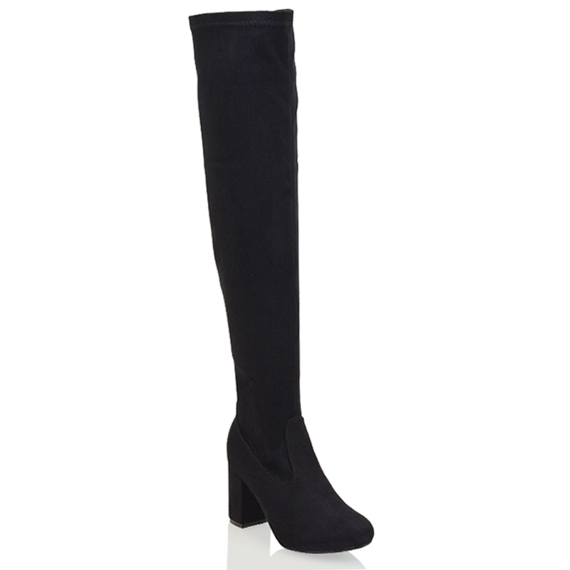 NEW WOMENS THIGH HIGH BOOTS LADIES OVER THE KNEE STRETCH EVENING BLOCK ...