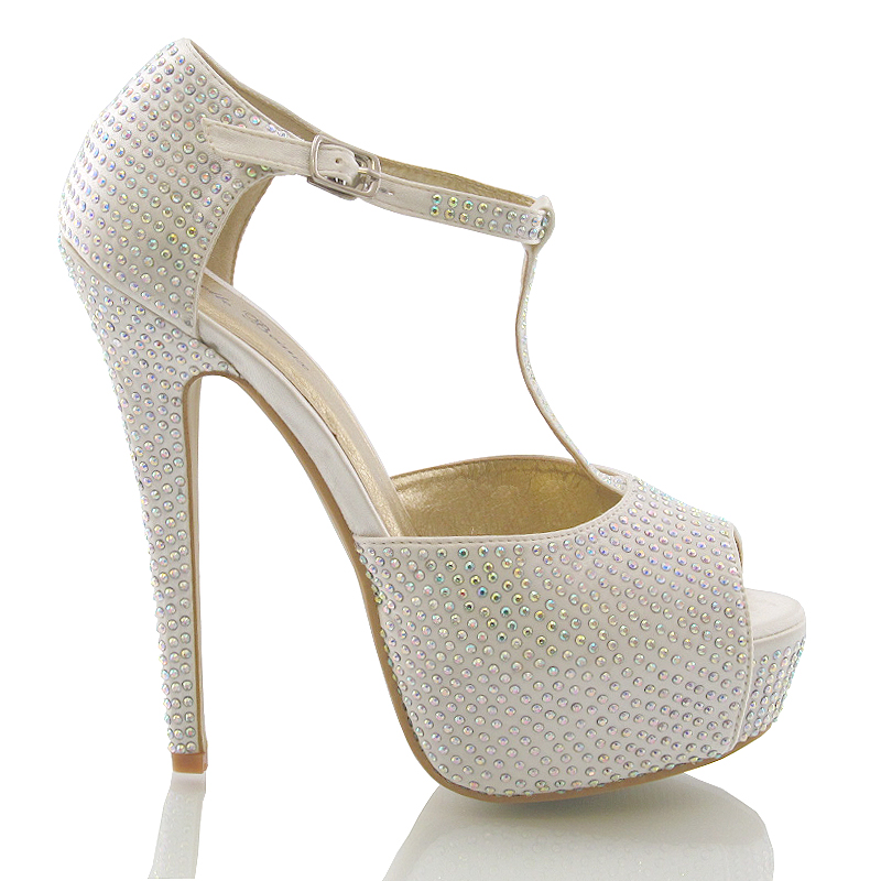 Ladies Diamante Sandals Womens Evening Prom Heels Wedding Bridal ...